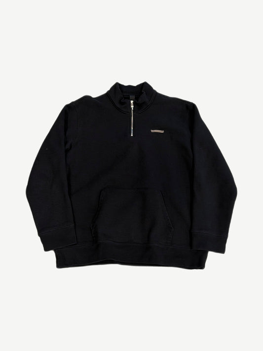 Chrome Hearts King Taco black quarter zip pullover front view with embroidered metal logo plate at chest