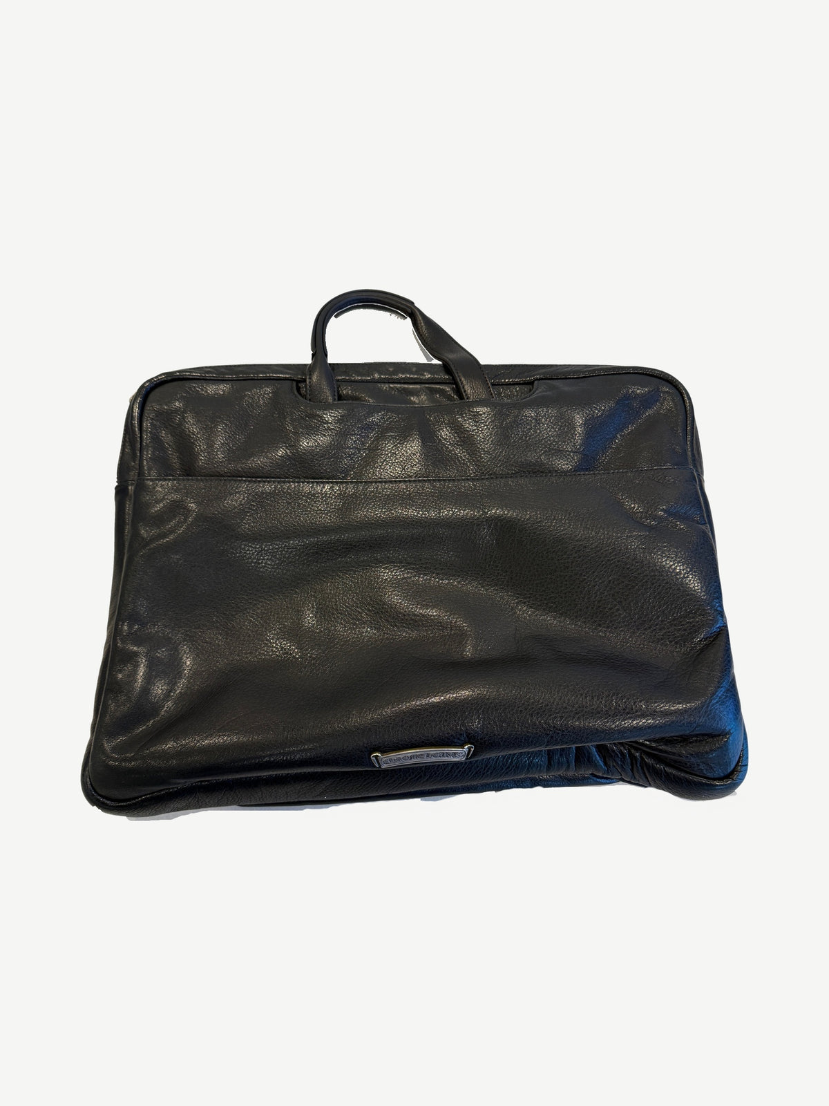 Chrome Hearts Black Leather CH Logo Laptop Briefcase
