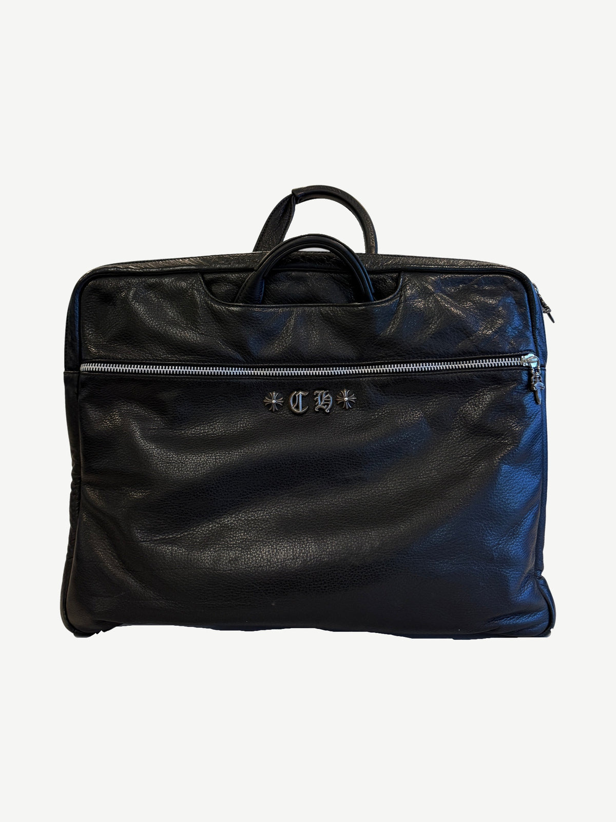 Chrome Hearts Black Leather CH Logo Laptop Briefcase