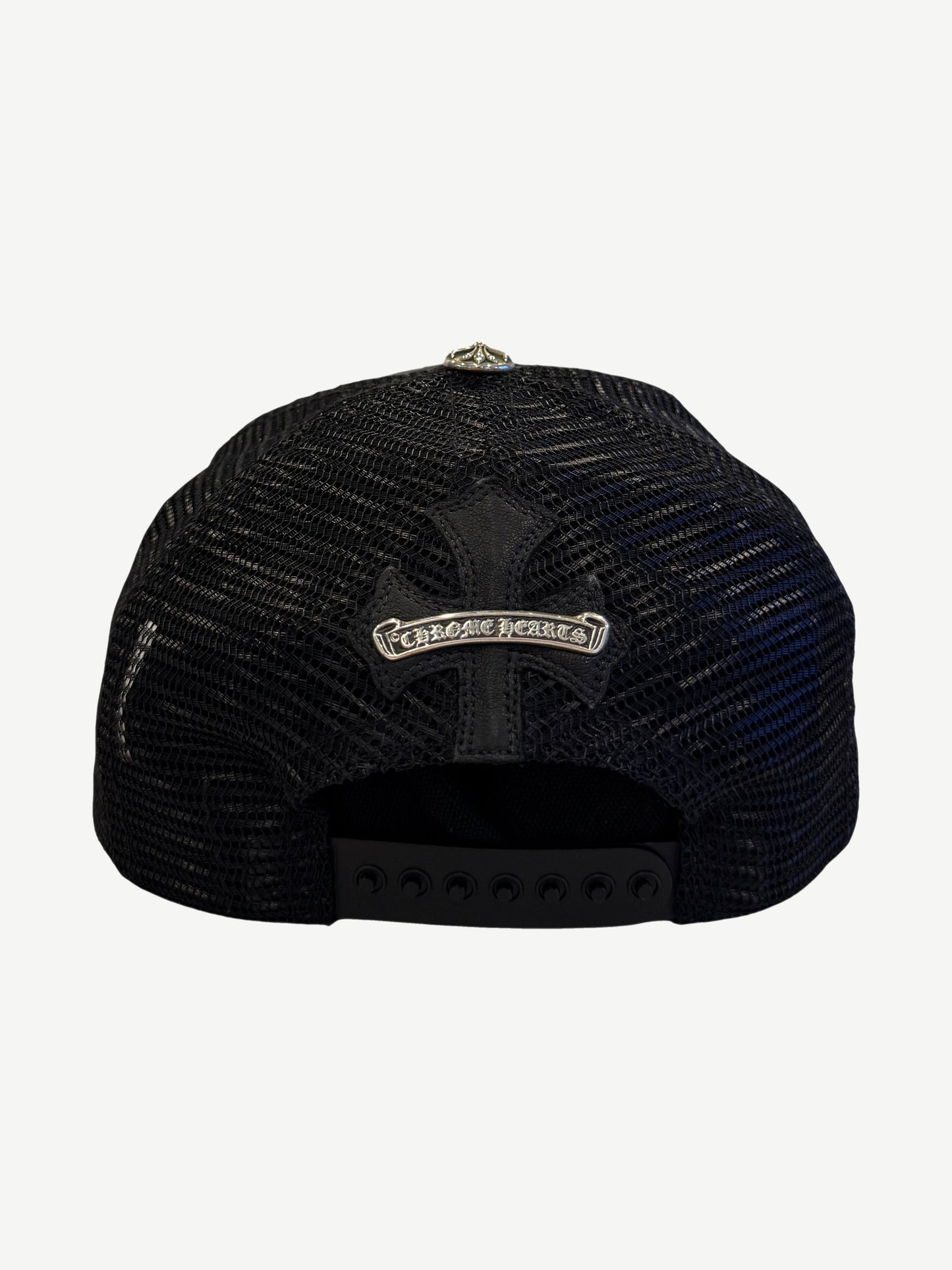 Chrome Hearts Black Leather Cross Patch Flooded Cemetery Trucker Hat
