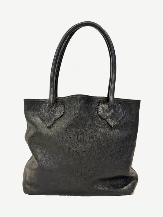 Chrome Hearts Black Leather Cross Tote Bag