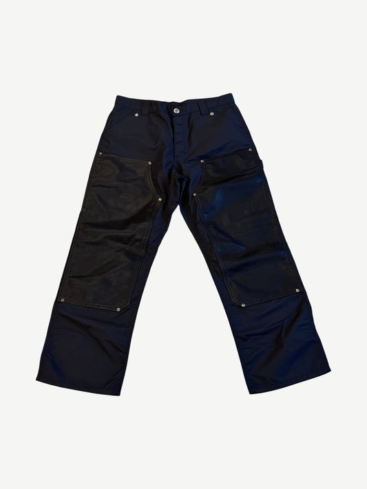 Chrome Hearts Black Leather Nylon Double Knee Carpenter Pants