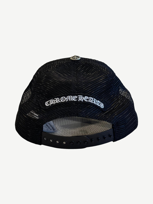 Chrome Hearts Black Pink Cemetery Cross Patch Trucker Hat