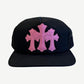 Chrome Hearts Black Pink Cemetery Cross Patch Trucker Hat