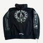 Chrome Hearts black Deadly Doll zip up back with pinup horseshoe graphic and gothic logo print