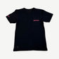 Chrome Hearts black pocket tee front with pink Chrome Hearts scroll logo on chest pocket