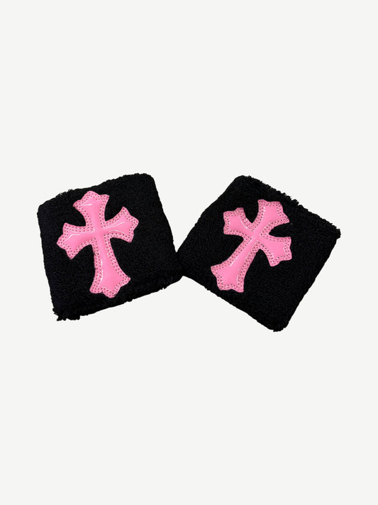 Chrome Hearts Black Pink Patent Cross Patch Sweatbands Set
