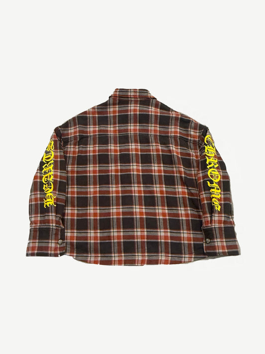 Chrome Hearts Black Red Plaid Cropped Flannel Shirt