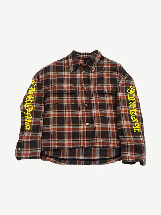 Chrome Hearts Black Red Plaid Cropped Flannel Shirt