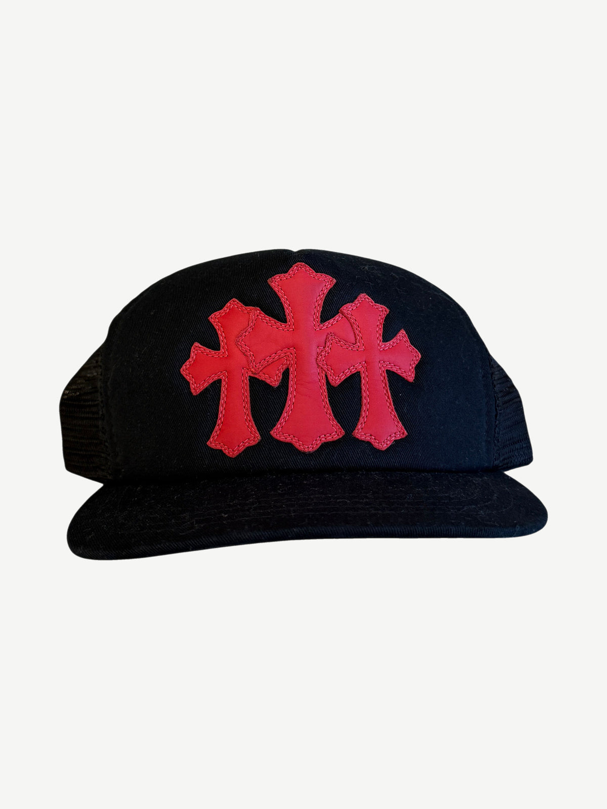Chrome Hearts Black Red Triple Cross Trucker Hat