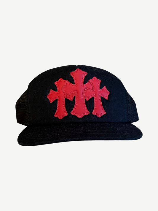 Chrome Hearts Black Red Triple Cross Trucker Hat
