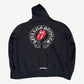 Back of Chrome Hearts Rolling Stones Horseshoe black hoodie with large CH cross and tongue logo print.