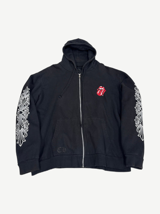 Chrome Hearts Rolling Stones Horseshoe zip-up hoodie in black with embroidered front graphic and zip closure.