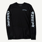 Chrome Hearts black waffle-knit thermal longsleeve with gothic scroll logo chest print and ribbed cuffs.