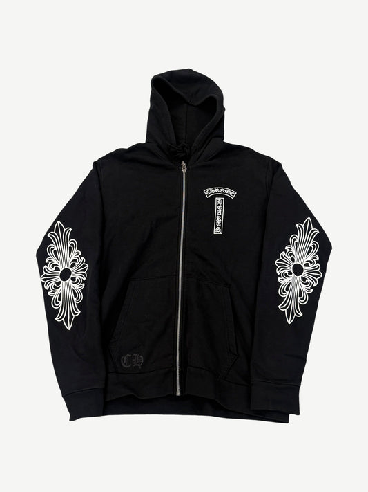 Chrome Hearts Black T-Bar Logo Floral Sleeve Zipup
