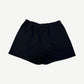 Chrome Hearts black triple cross sweat shorts back view, plain panel with elastic waistband and side seams