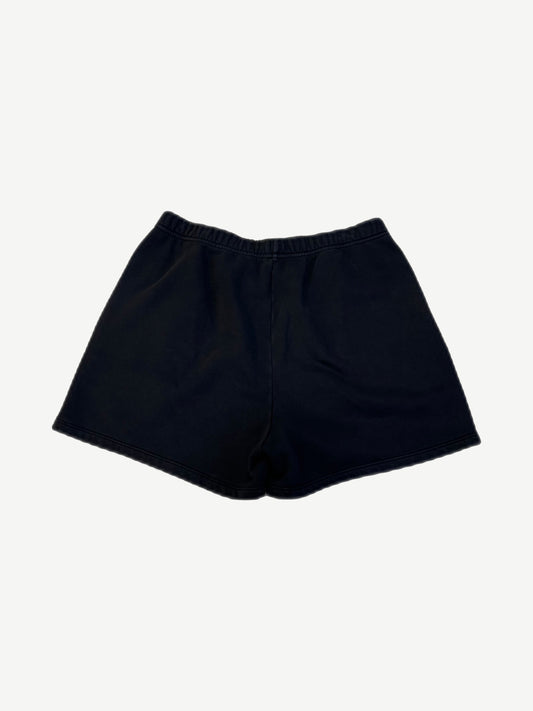 Chrome Hearts black triple cross sweat shorts back view, plain panel with elastic waistband and side seams