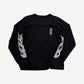 Chrome Hearts black long sleeve tee with vertical pocket logo and white floral flame sleeve graphic prints.