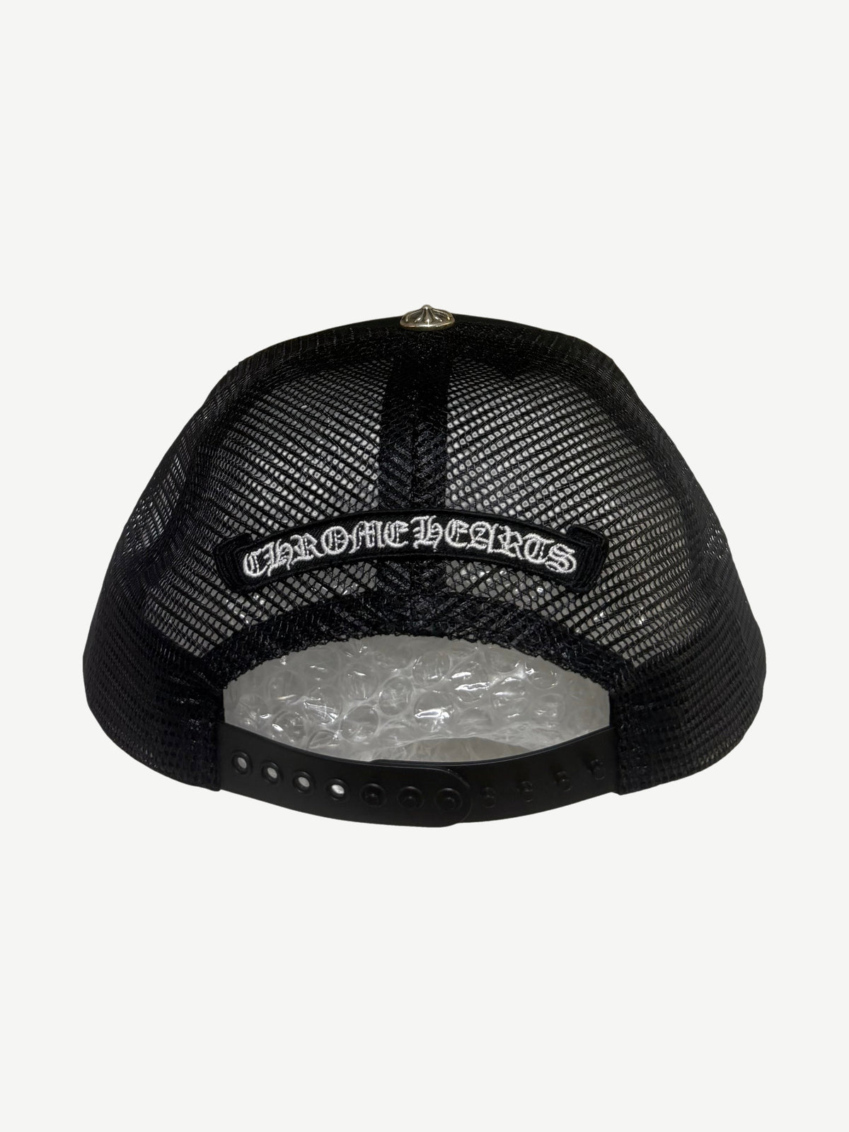 Chrome Hearts Black White Fuck Leather Trucker Hat