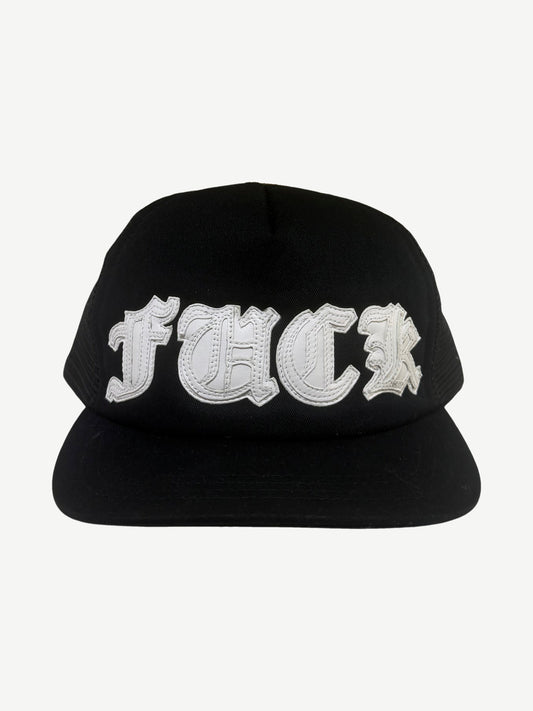 Chrome Hearts Black White Fuck Leather Trucker Hat