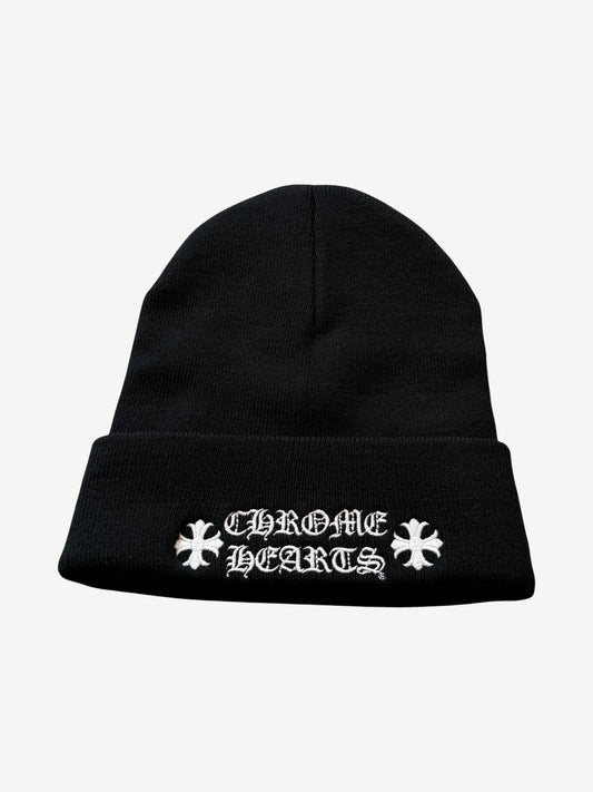 Chrome Hearts Black White Script Logo Beanie