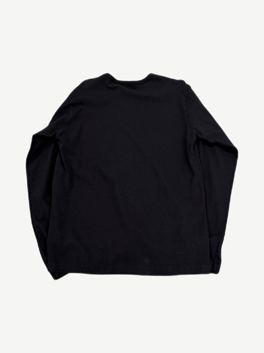 Chrome Hearts black longsleeve back view, blank black cotton showing relaxed fit and dropped shoulders