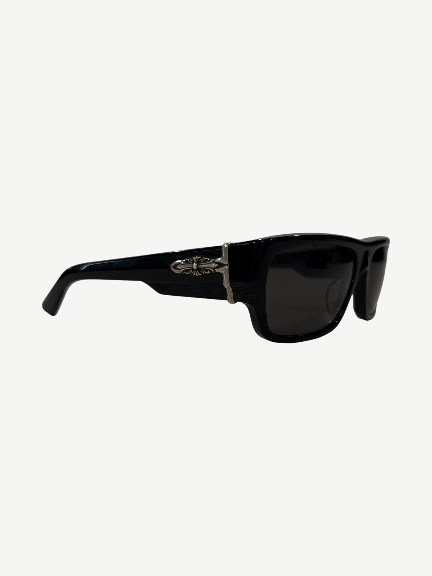 Chrome Hearts Yer Born Again black sunglasses front view with thick acetate frame and dark tinted lenses.