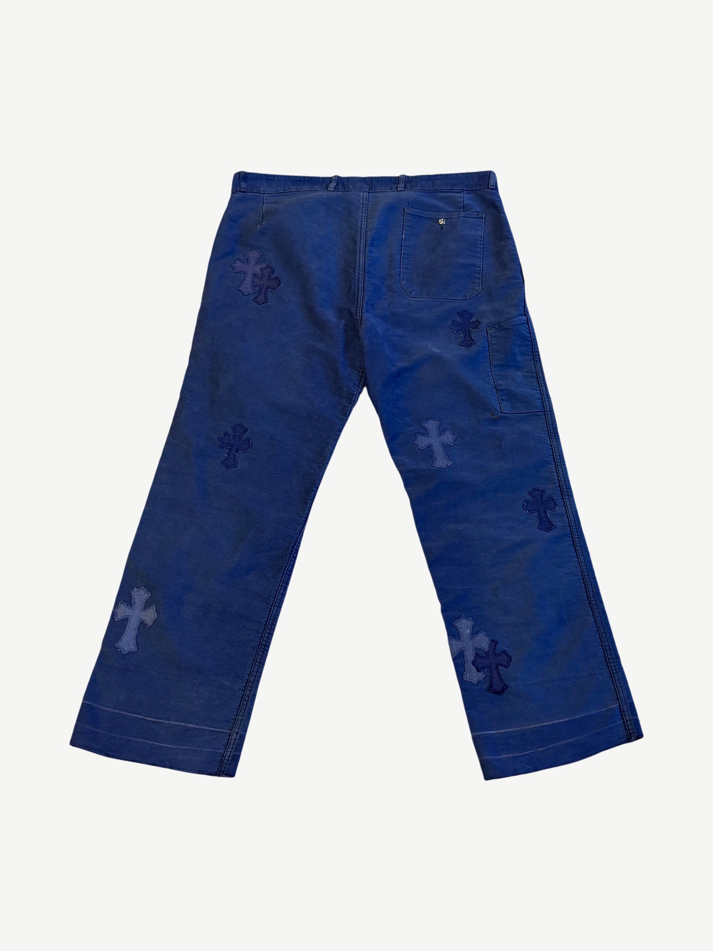 Chrome Hearts Blue French Work Cross Patch Pants