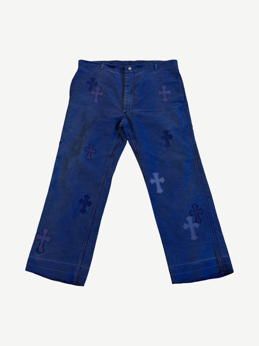 Chrome Hearts Blue French Work Cross Patch Pants