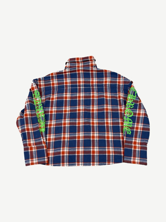 Chrome Hearts Blue Red Plaid Cropped Cargo Flannel Shirt