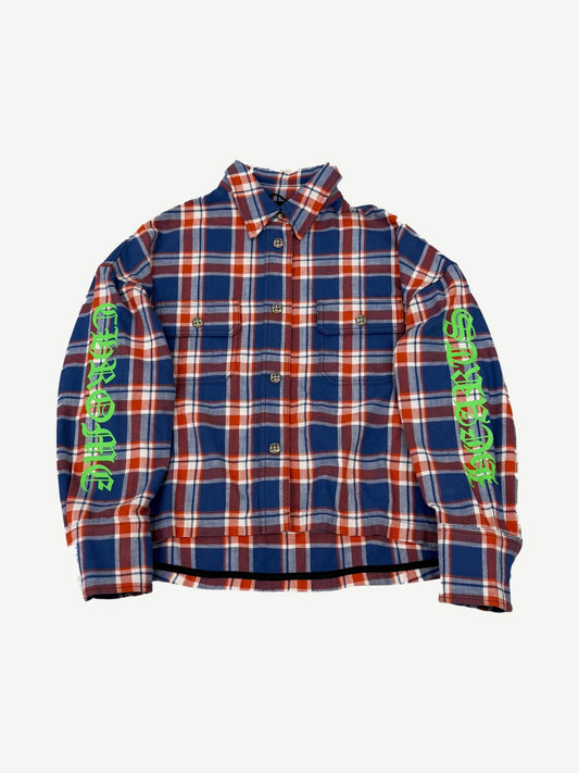 Chrome Hearts Blue Red Plaid Cropped Cargo Flannel Shirt