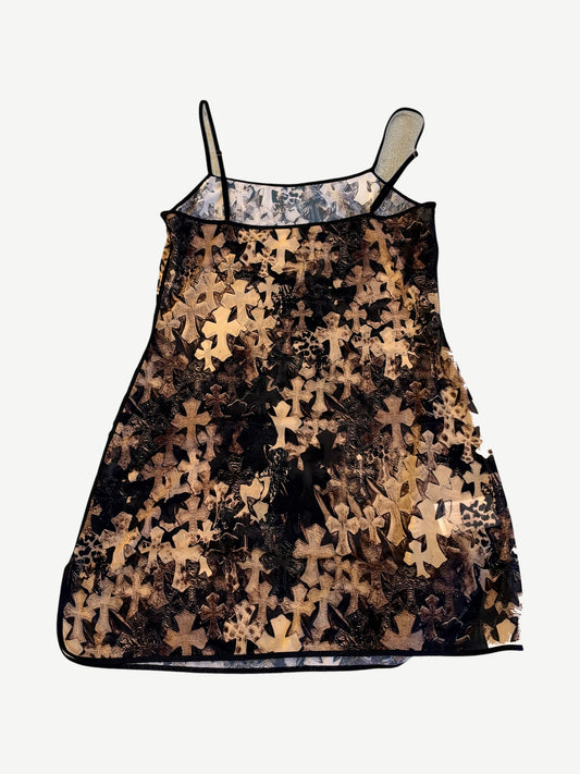Chrome Hearts Brown Allover Cross Print Mesh Mini Dress