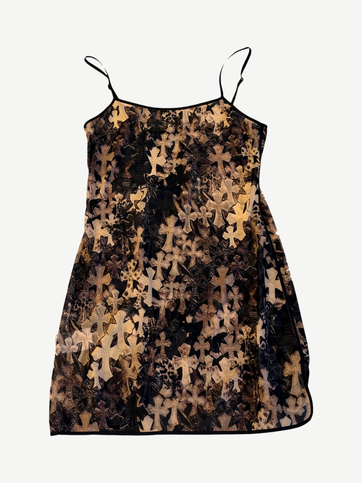 Chrome Hearts Brown Allover Cross Print Mesh Mini Dress