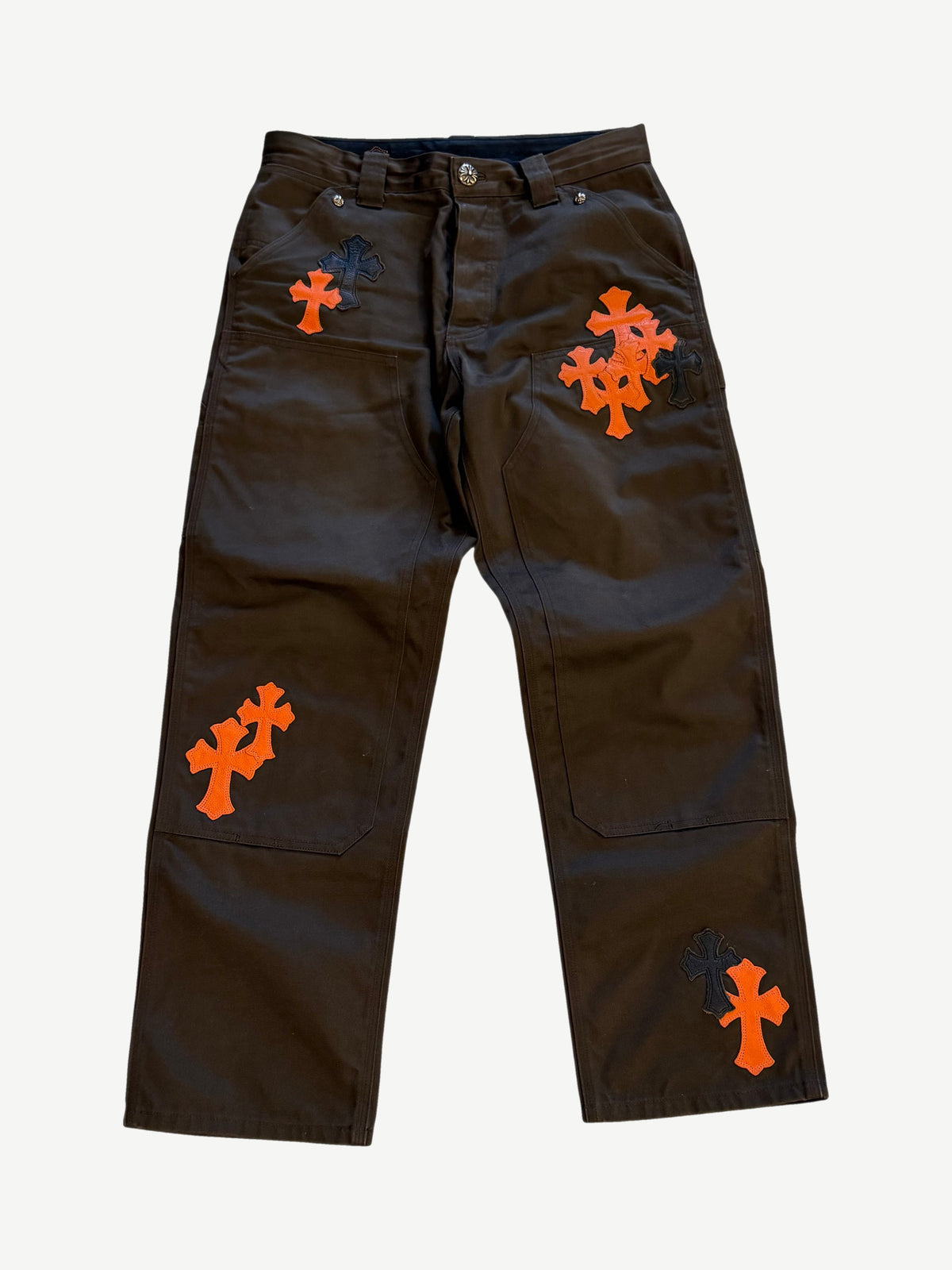 Chrome Hearts Brown Orange Cross Patch Carpenter Pants