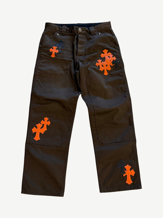 Chrome Hearts Brown Orange Cross Patch Carpenter Pants