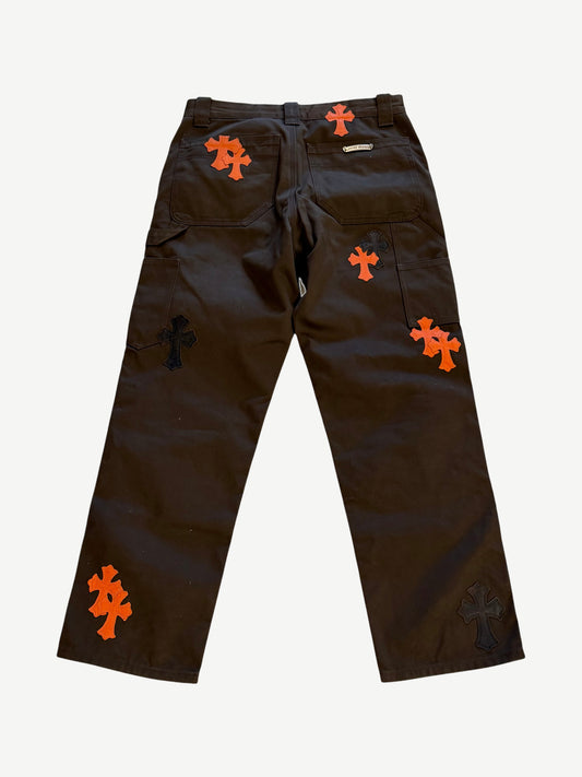 Chrome Hearts Brown Orange Cross Patch Carpenter Pants