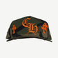 Chrome Hearts woodland camo baseball cap with orange CH old english and orange cross leather patches