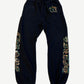 Chrome Hearts camo triple cross cemetery sweatpants in black with camo Old English logo down leg