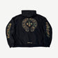 Chrome Hearts black thermal zip-up hoodie back with large camo horseshoe cross and sleeve gothic