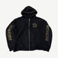 Chrome Hearts black thermal zip-up hoodie front with camo cross chest patch and camo sleeve gothic
