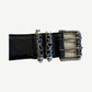 Chrome Hearts Celtic double pin roller belt buckle close-up with sterling silver scroll fleur and twin prongs