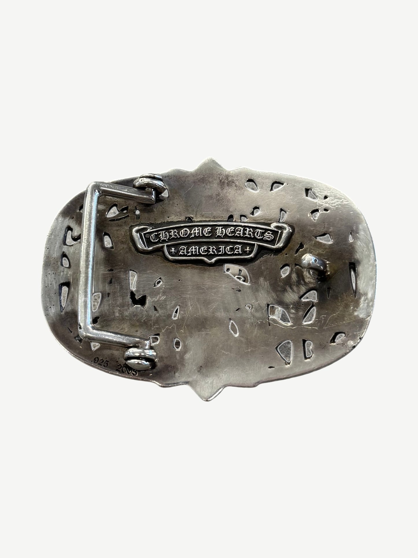 Chrome Hearts Cemetery belt buckle reverse with Chrome Hearts America stamp and .925 hallmark
