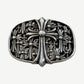 Chrome Hearts Cemetery sterling silver belt buckle with openwork floral cross filigree pattern, oval shape