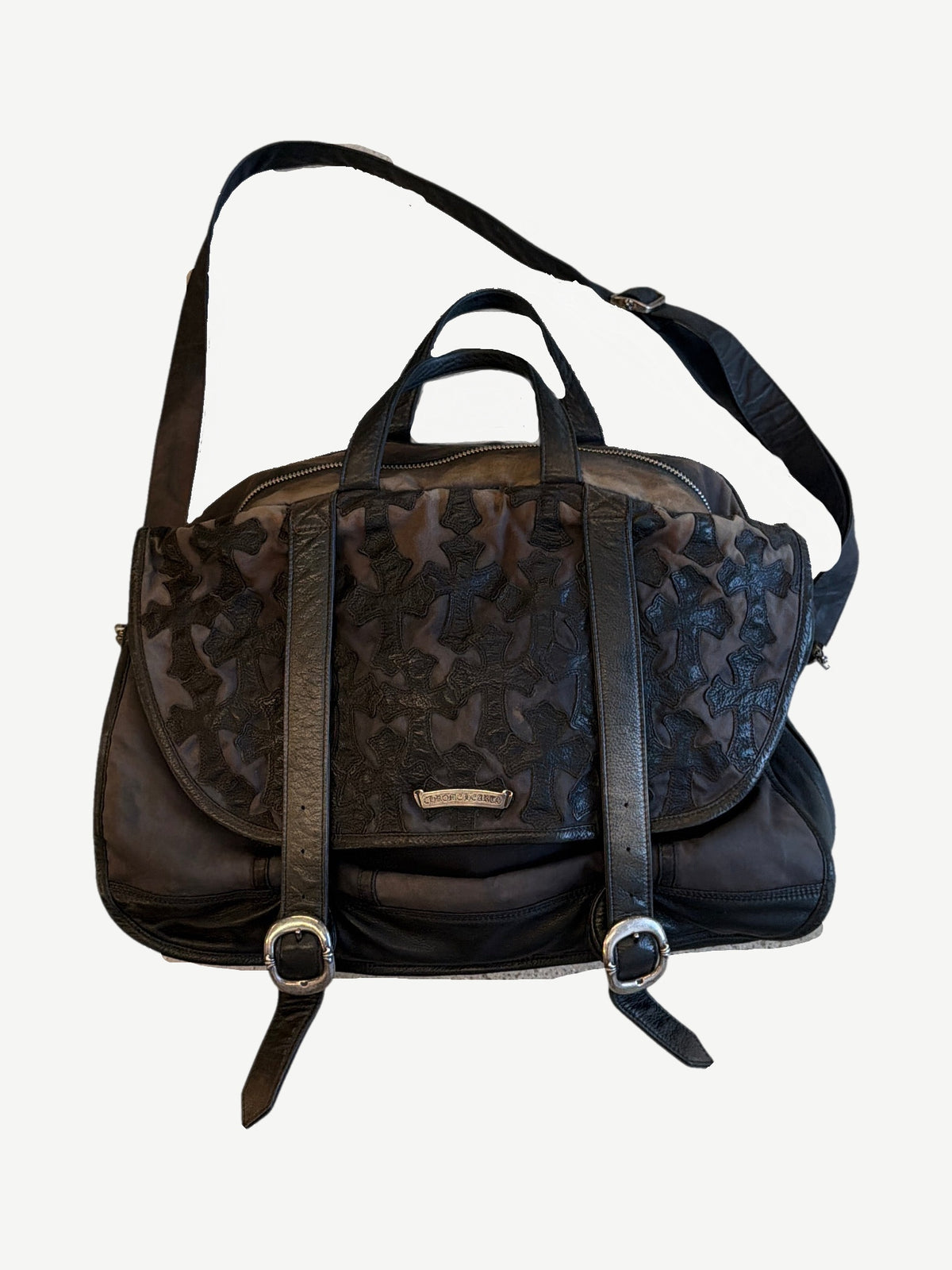 Chrome Hearts Cemetery Leather Flooded Crossbody XL Messenger Bag