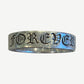 Chrome Hearts CH Forever ring side view in sterling silver with engraved gothic FOREVER text and black enamel fill