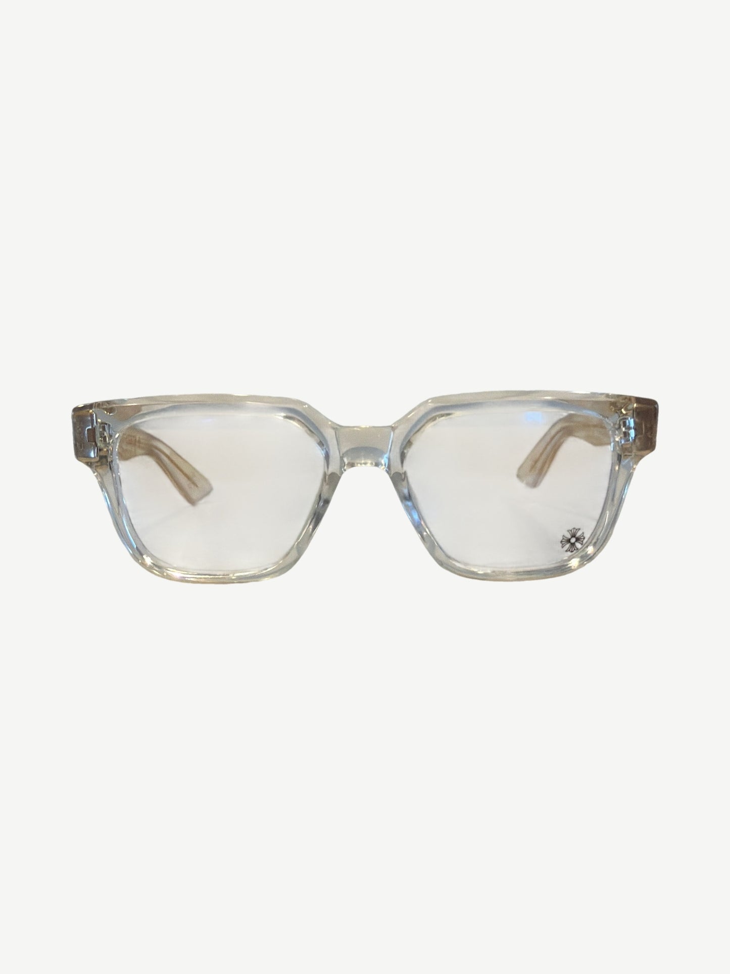 Chrome Hearts Vagillionaire clear acetate eyeglasses front view with cross logo etched on lens