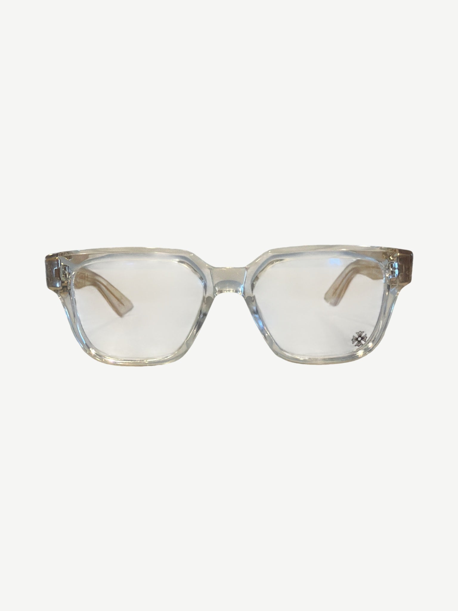 Chrome Hearts Vagillionaire clear acetate eyeglasses front view with cross logo etched on lens