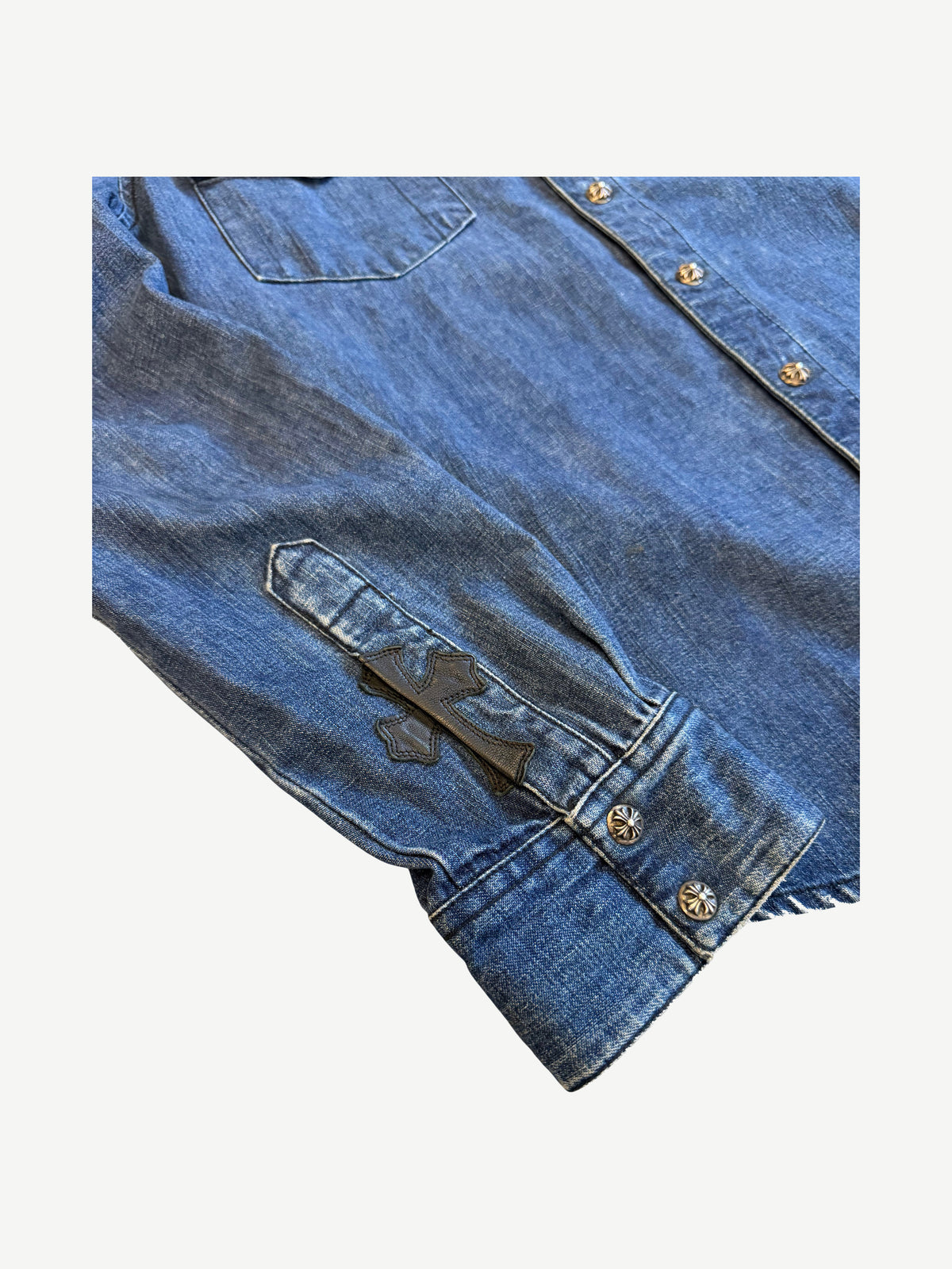 Chrome Hearts Denim Leather Cross Patch Work Shirt