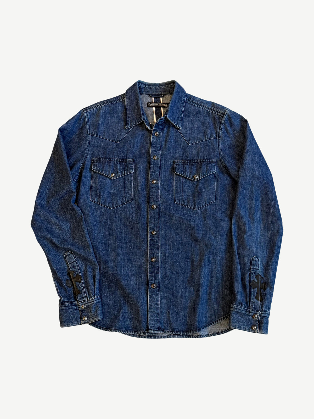 Chrome Hearts Denim Leather Cross Patch Work Shirt