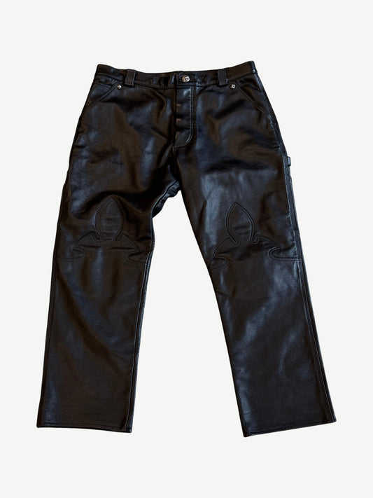 Chrome Hearts Fleur Knee Leather Carpenter Pants